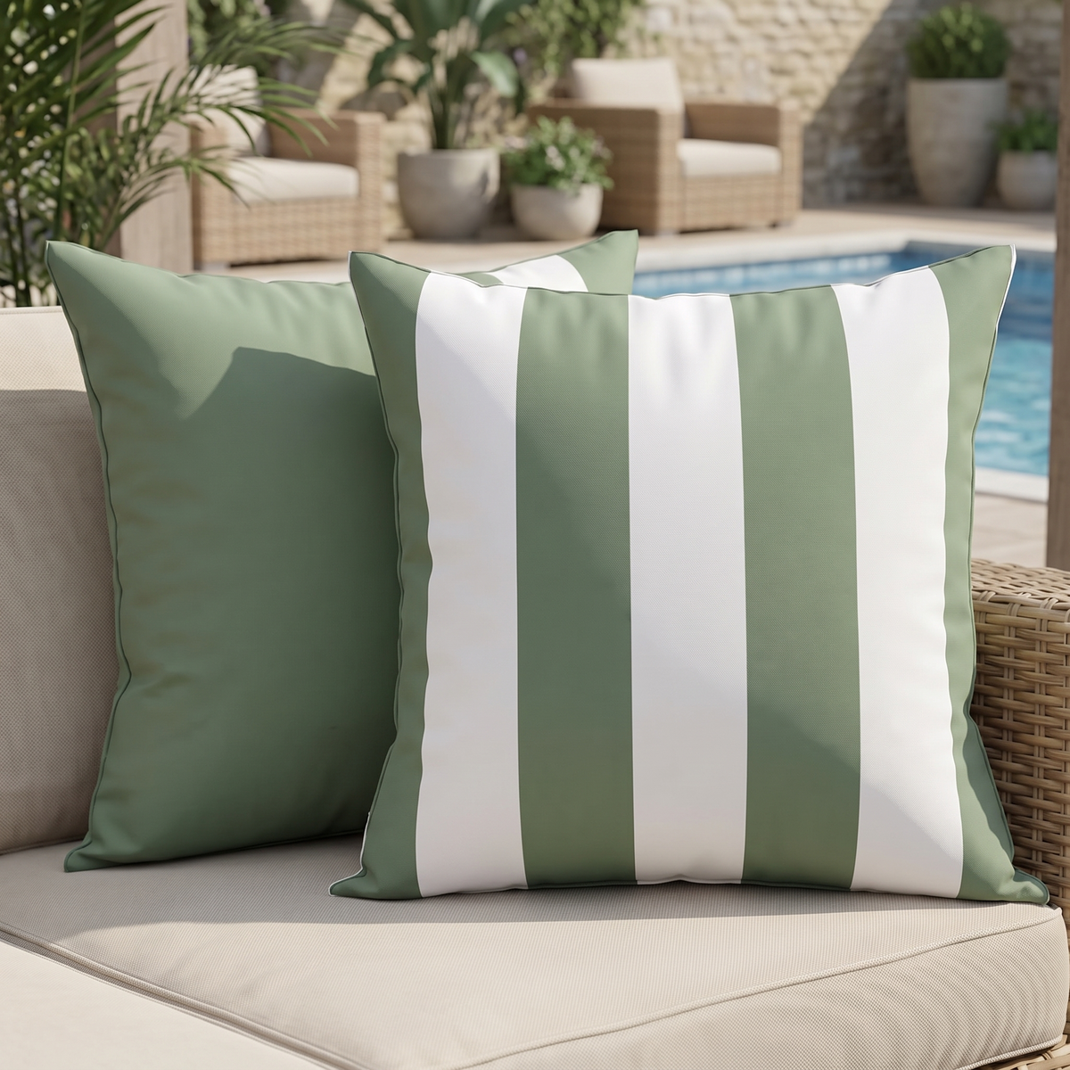 Weather-Resistant Outdoor Cushion Cover – Patio Print – styled on a sofa