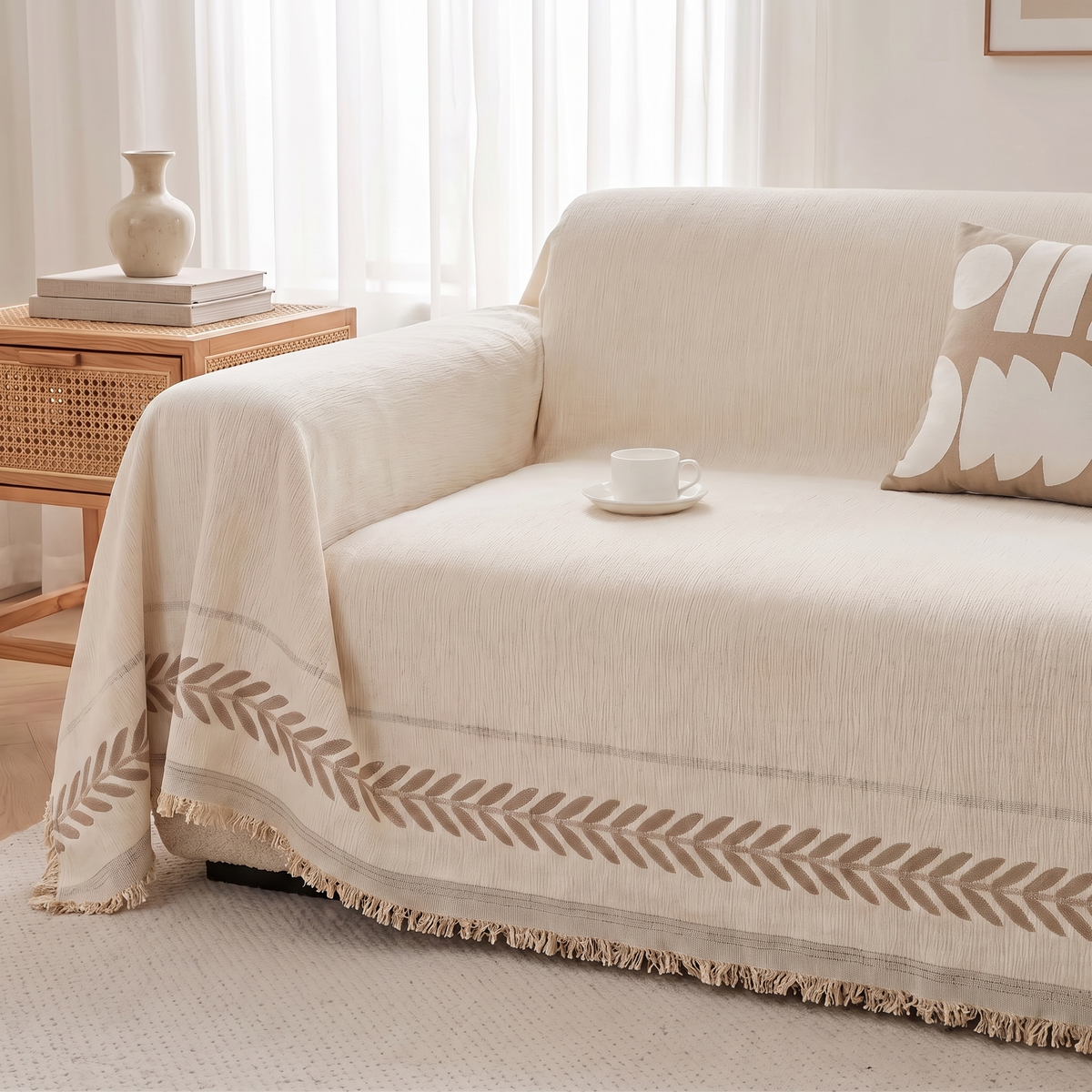 Serene Oasis Couch Cover – Soft Sage – three-quarter view showing fit