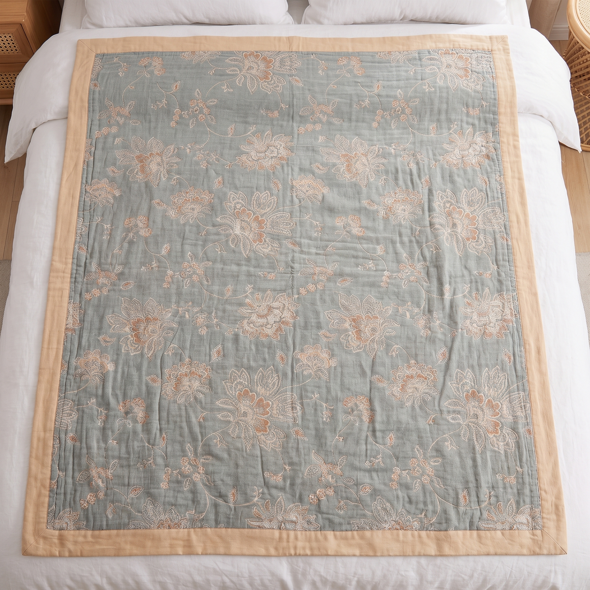 Floral Dream Cotton Throw Blanket – full size laid flat