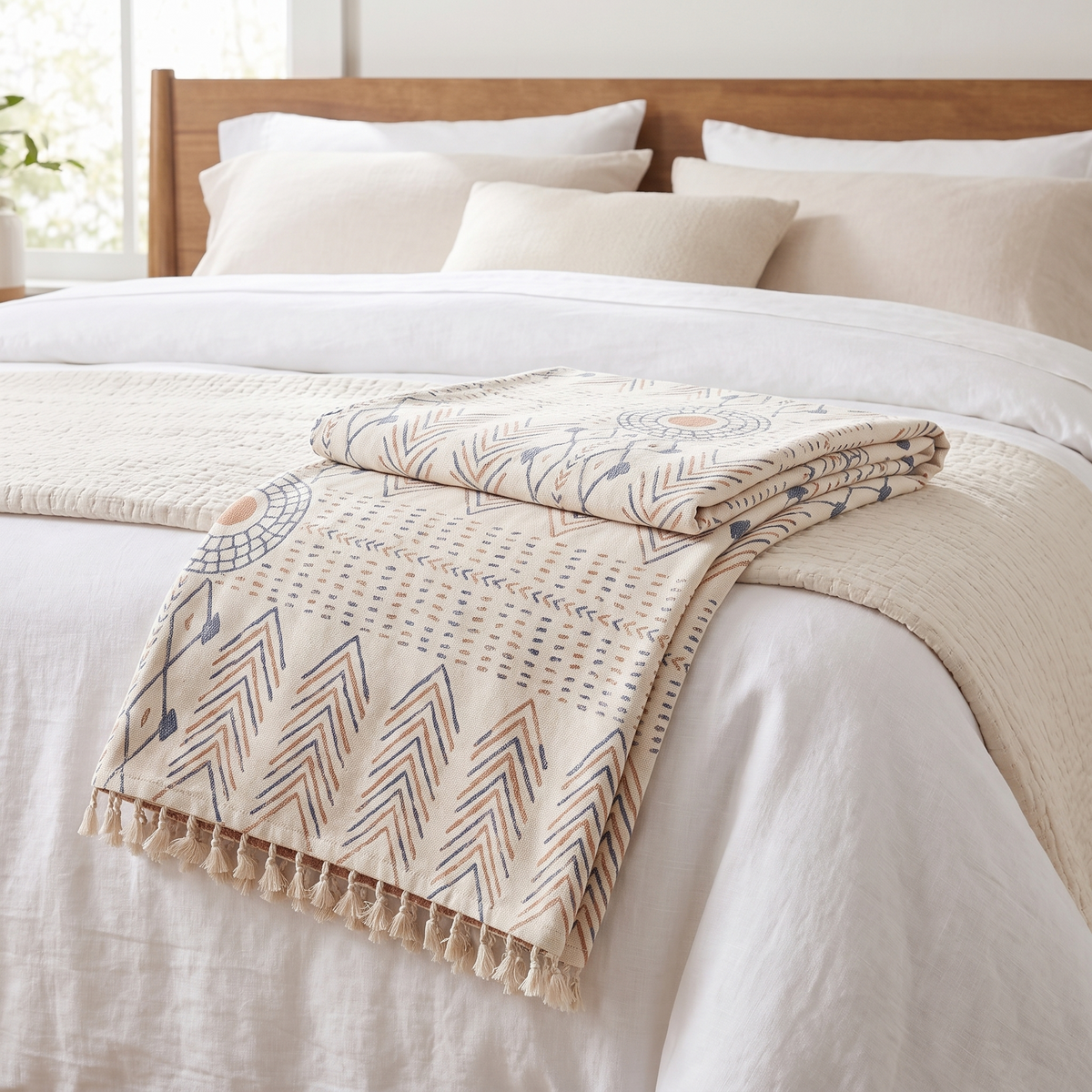 Reversible Chic Cotton Throw Blanket – folded on a bed
