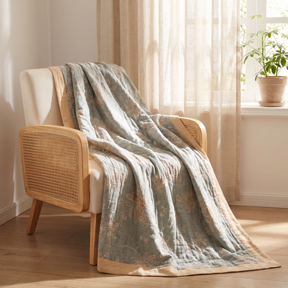Floral Dream Cotton Throw Blanket – draped over an armchair