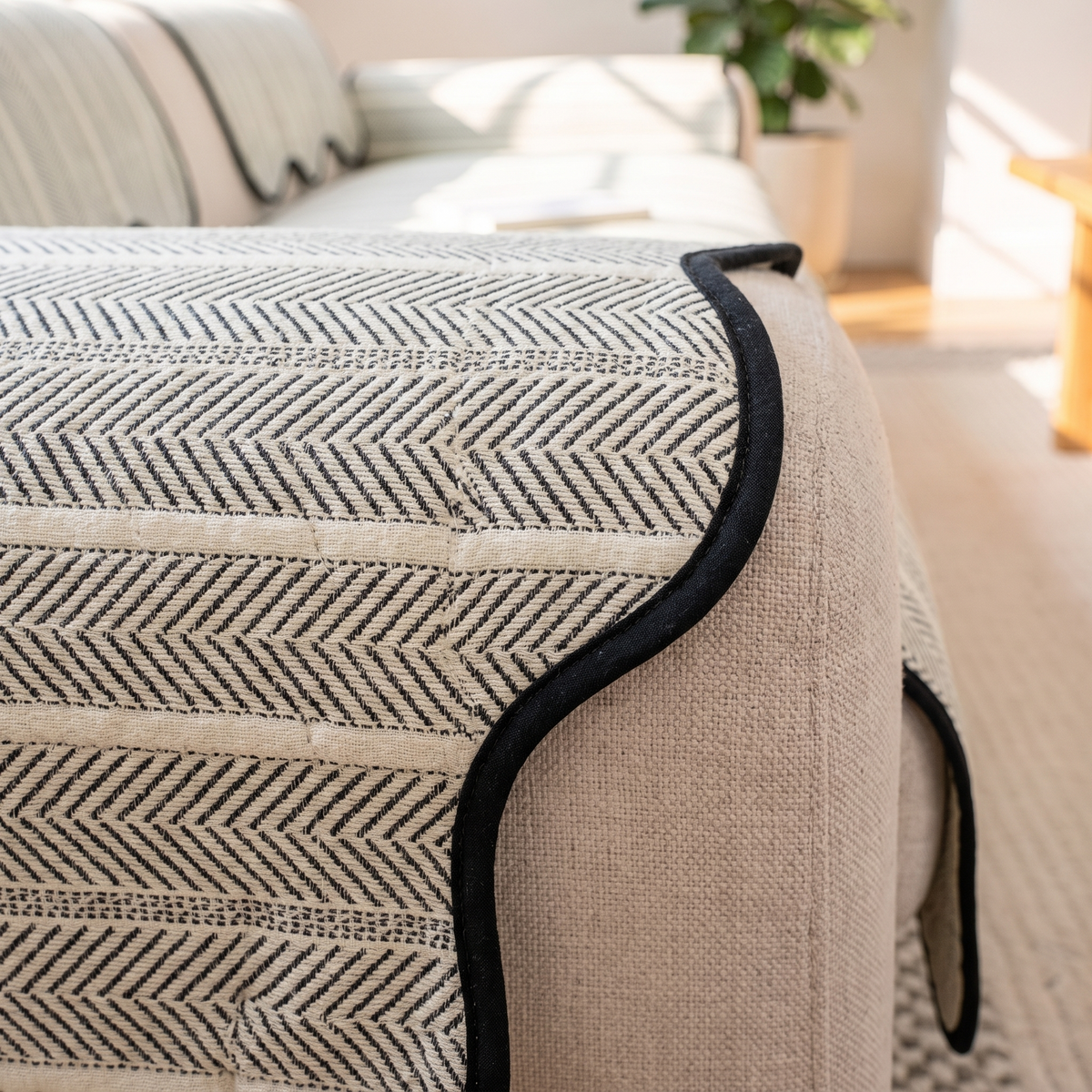 Herringbone Scallop Edge Couch Cover – fabric close-up