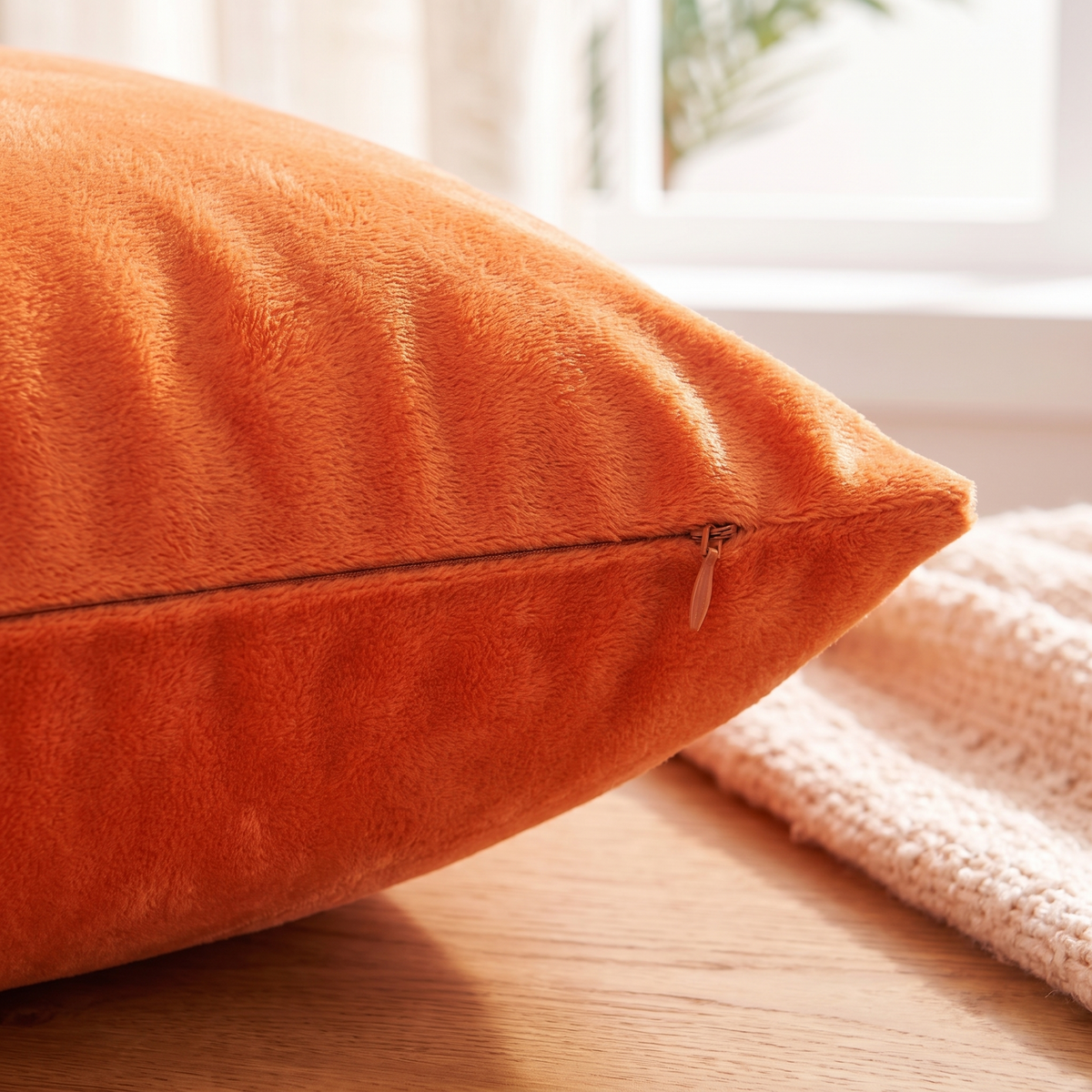 Luxe Velvet Cushion Cover – Burnt Orange – fabric close-up