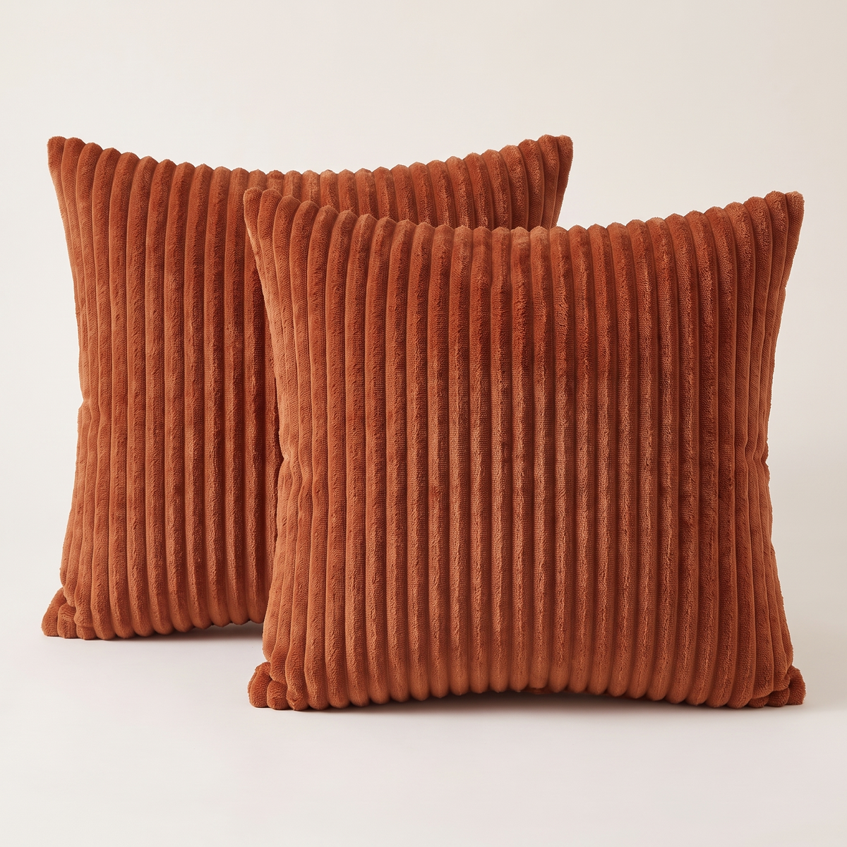 Fluffy Striped Flannel Cushion Cover – Rust – all designs side by side