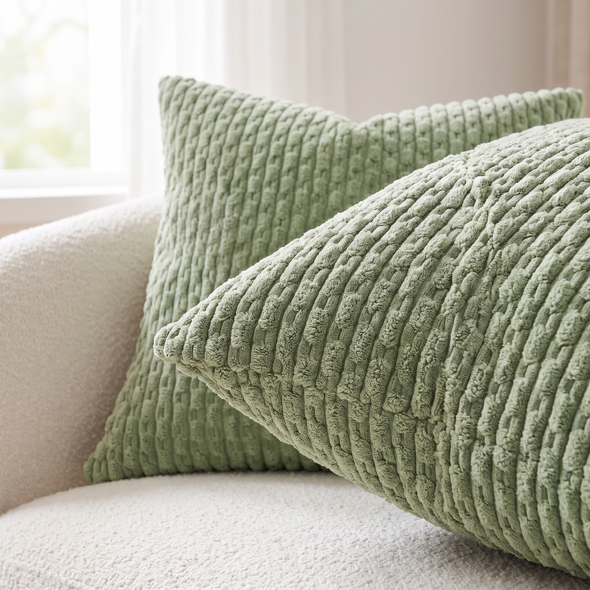 Boho Striped Corduroy Cushion Cover – Sage Green – pattern and fabric close-up