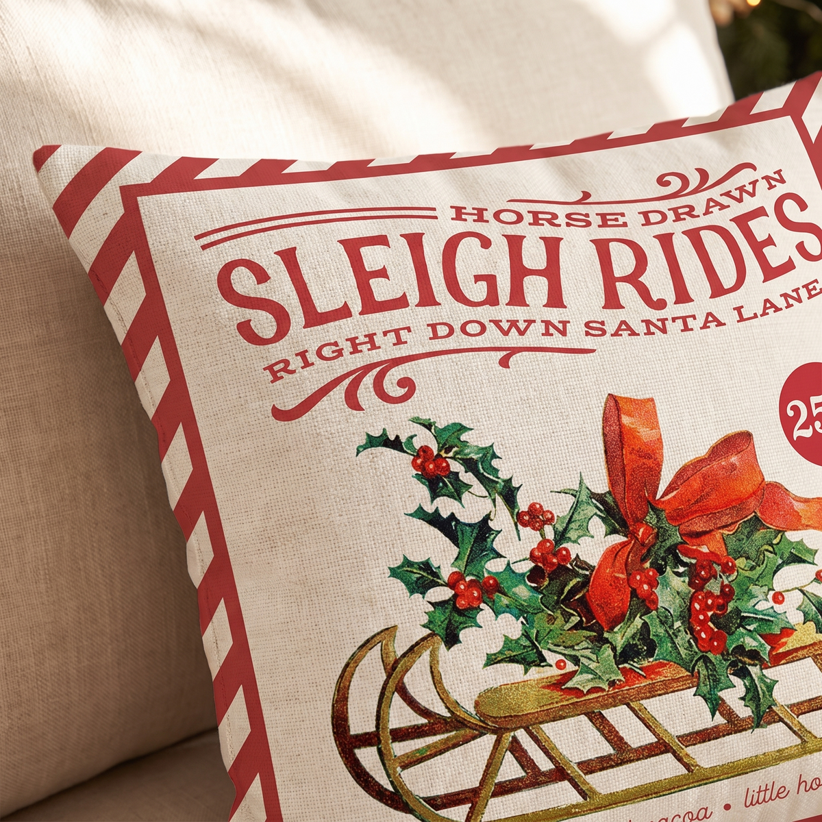 Vintage Red Christmas Cushion Covers – Set of 4 – print close-up