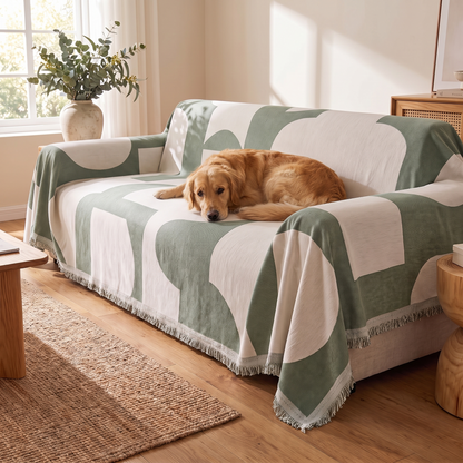 Luxe Chenille Couch Cover – Harper – with a dog on the sofa