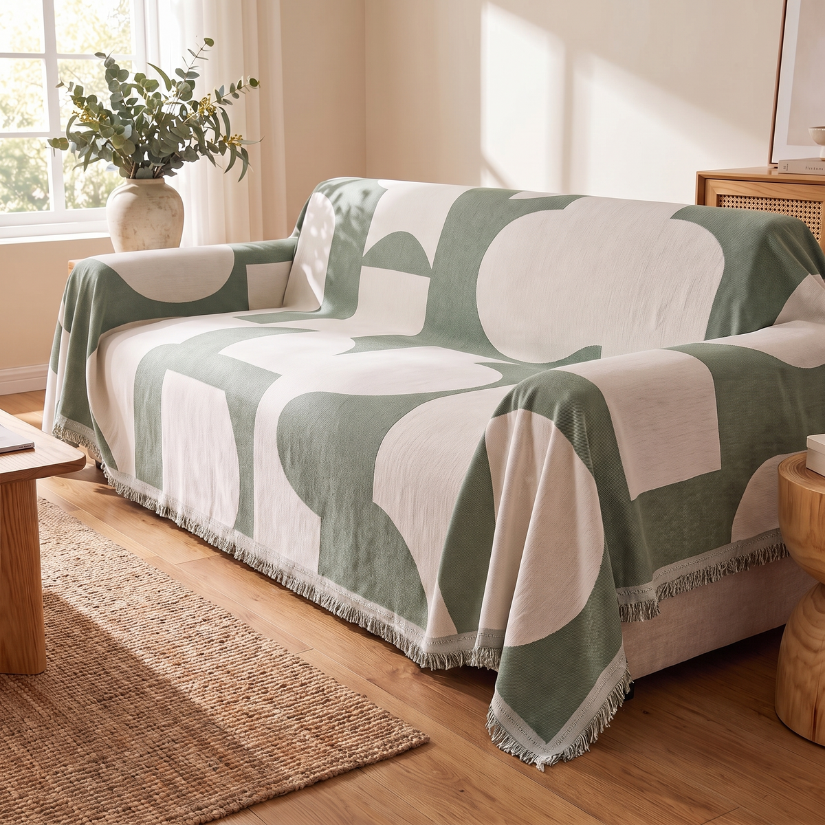 Luxe Chenille Couch Cover – Harper – three-quarter view showing fit