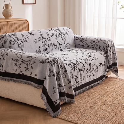 Elegant Chenille Couch Cover – Textured Weave – three-quarter view showing fit