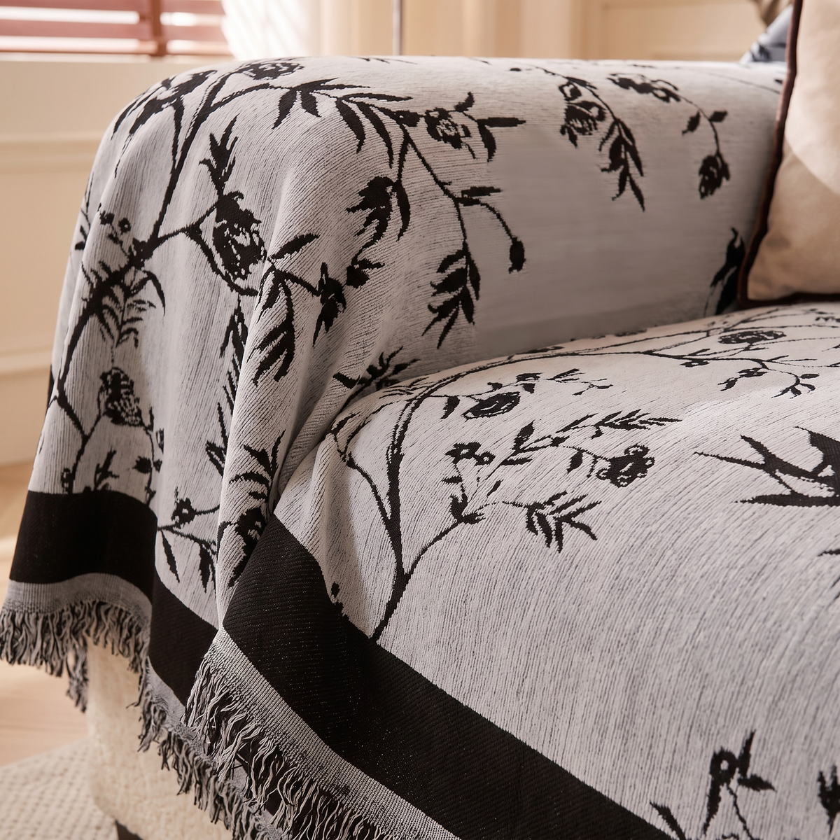 Elegant Chenille Couch Cover – Textured Weave – tucked edge detail