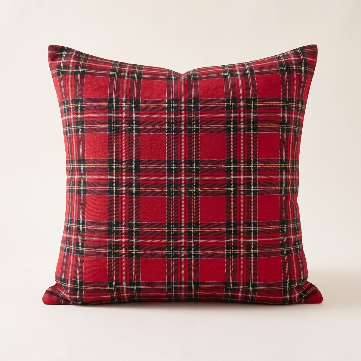 Tartan Plaid Christmas Cushion Cover – Red – front view