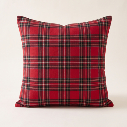 Tartan Plaid Christmas Cushion Cover – Red – front view