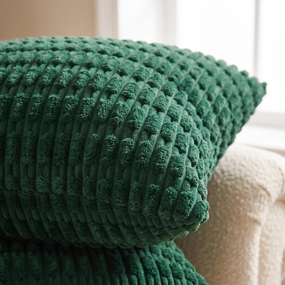 Boho Striped Corduroy Cushion Cover – Christmas Green – pattern and fabric close-up
