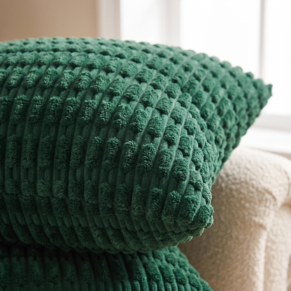 Boho Striped Corduroy Cushion Cover – Christmas Green – pattern and fabric close-up