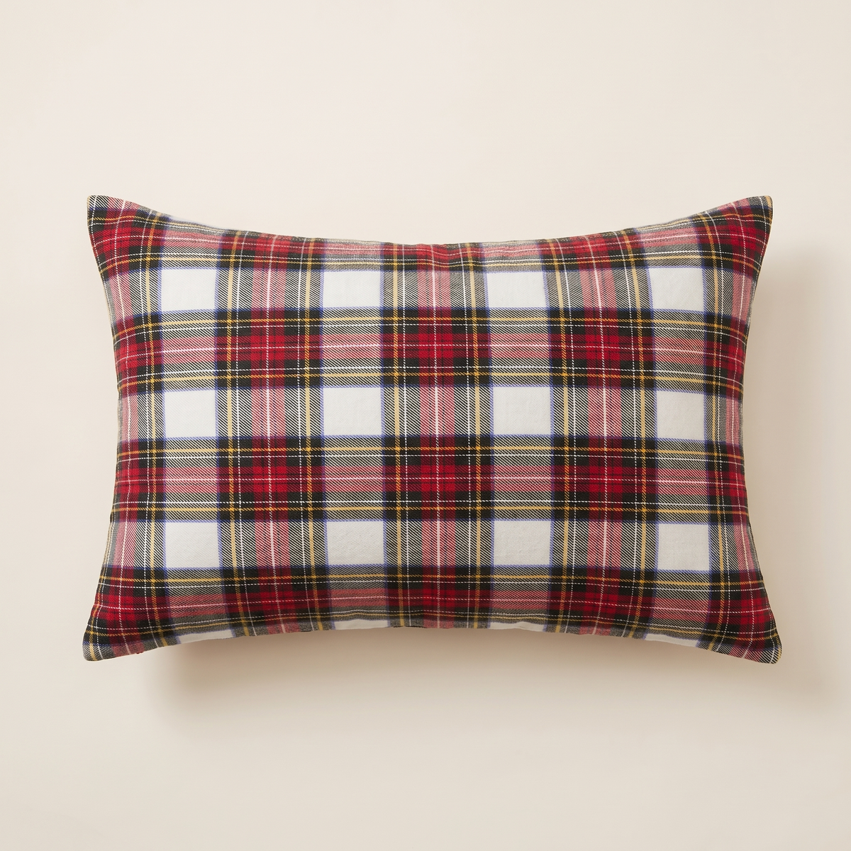 Tartan Plaid Christmas Cushion Cover – White – front view