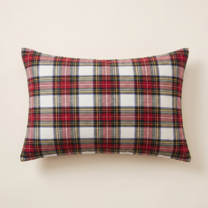 Tartan Plaid Christmas Cushion Cover – White – front view