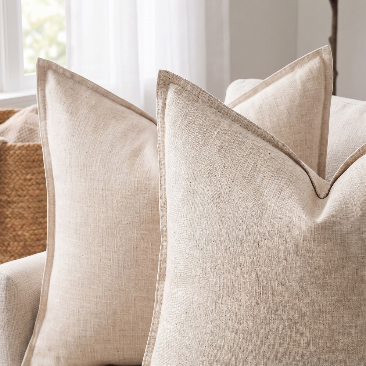 Natural Linen Cushion Cover – Beige – pattern and fabric close-up