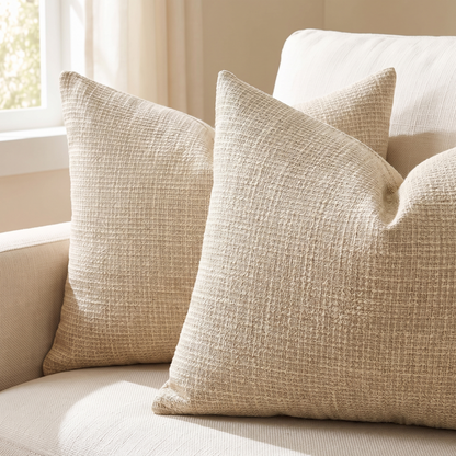 Linen Lumbar Cushion Cover – Light Tan – pattern and fabric close-up