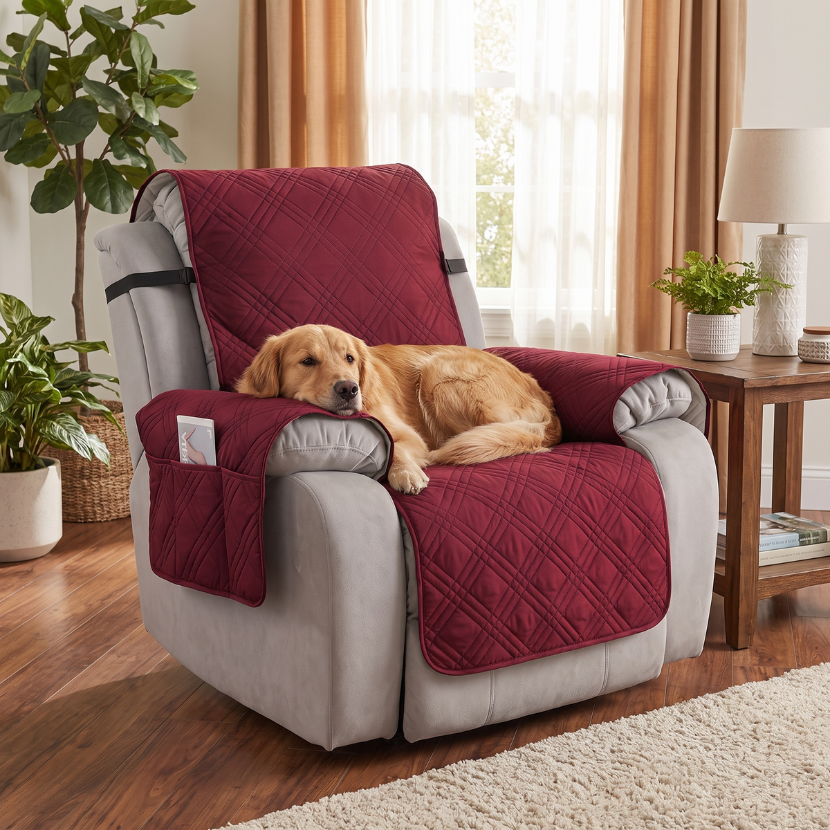 Waterproof Recliner Slipcover – Premium – with a dog on the sofa