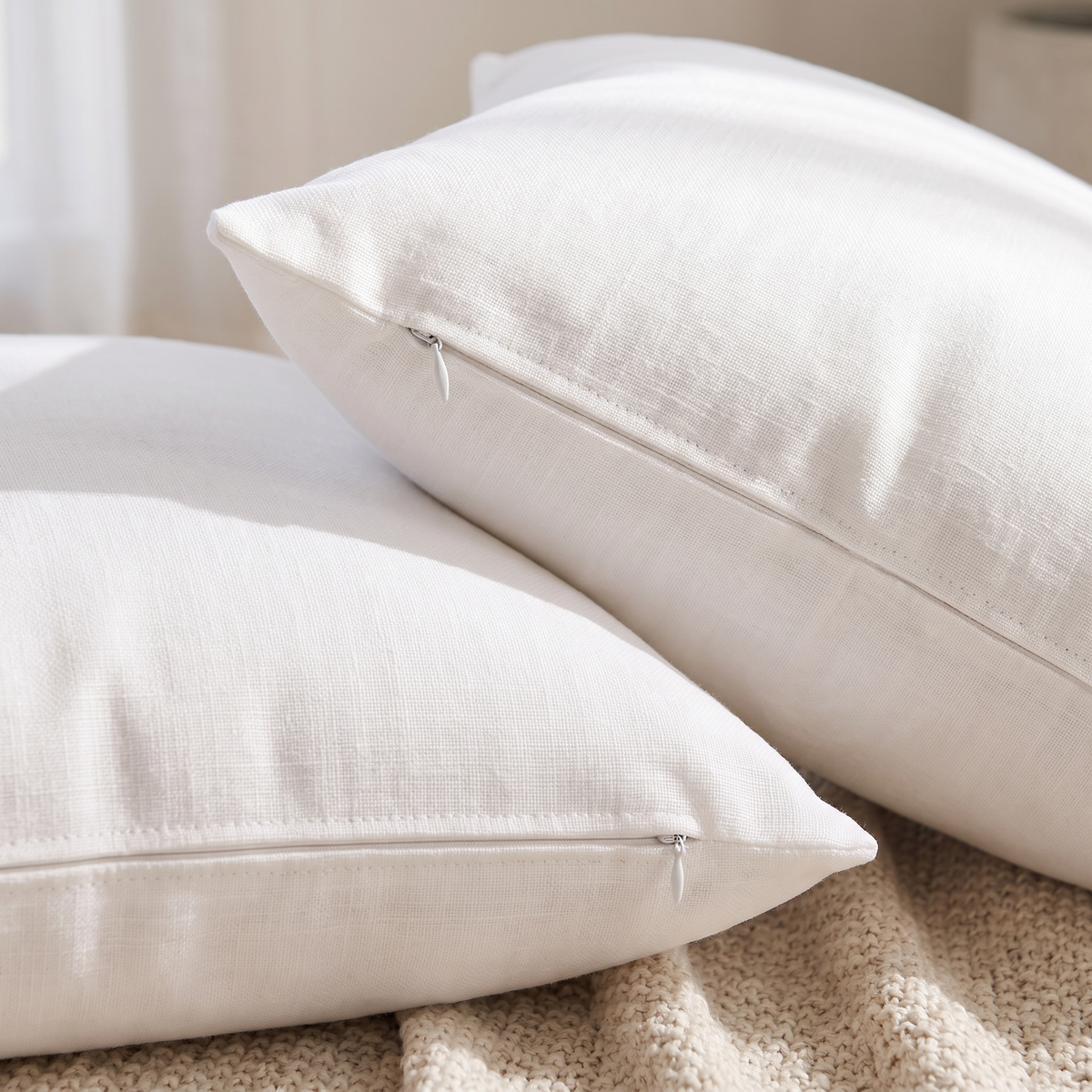Cotton Linen Cushion Cover – White – pattern and fabric close-up
