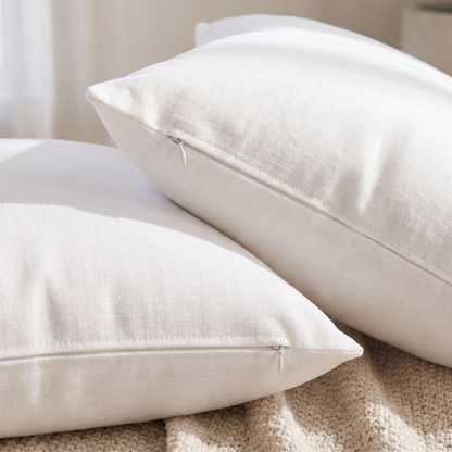 Cotton Linen Cushion Cover – White – pattern and fabric close-up