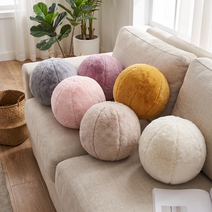 Velvet Ball Cushion – Soft Spherical Accent – styled on a sofa