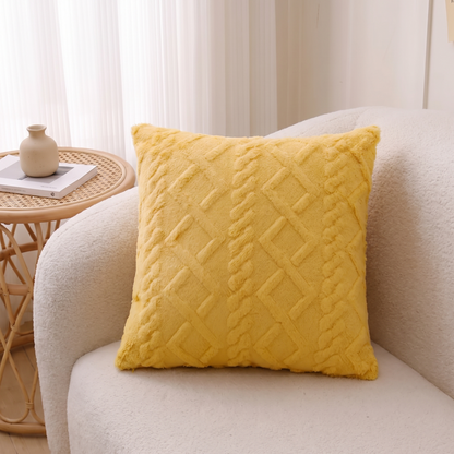 Snuggle Sherpa Cushion Cover – Cream – styled on a sofa