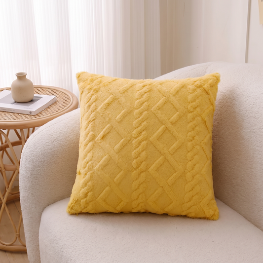 Snuggle Sherpa Cushion Cover – Cream – styled on a sofa