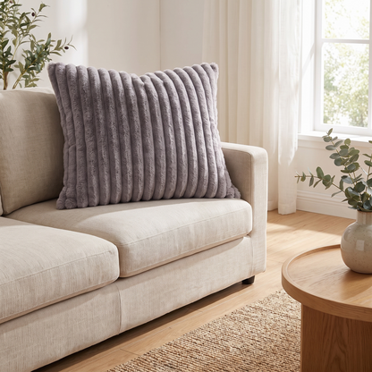 Plush Faux Fur Cushion Cover – Nouvia – styled on a sofa
