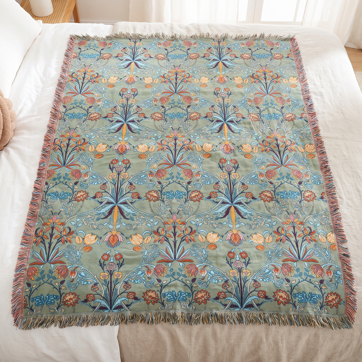 Wild Petal Pure Cotton Reversible Throw Blanket – full size laid flat