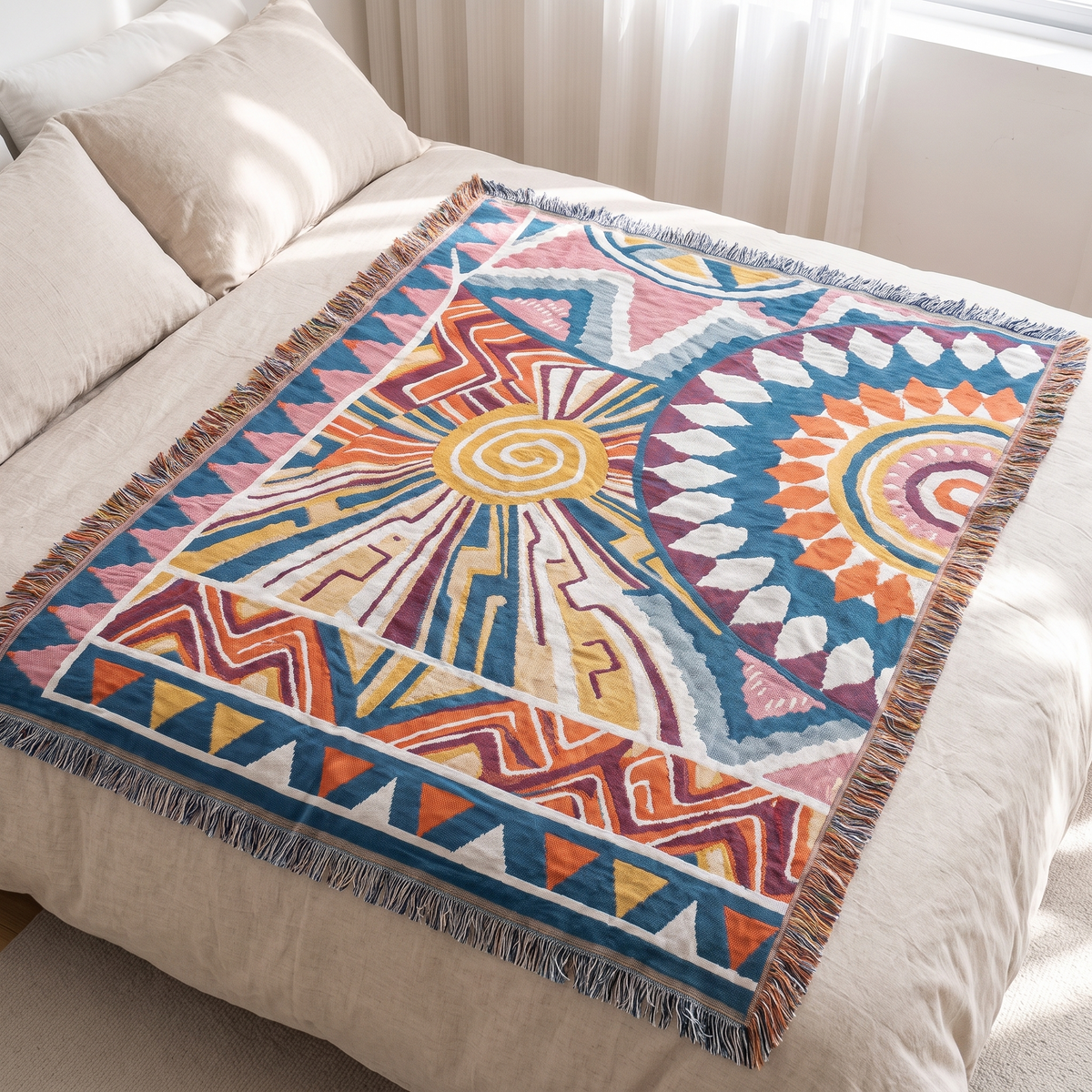 Nordic Sunburst Cotton Throw Blanket – full size laid flat