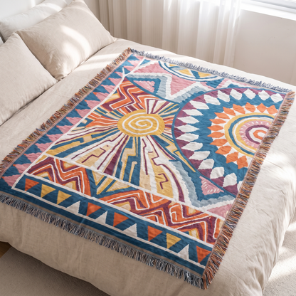 Nordic Sunburst Cotton Throw Blanket – full size laid flat