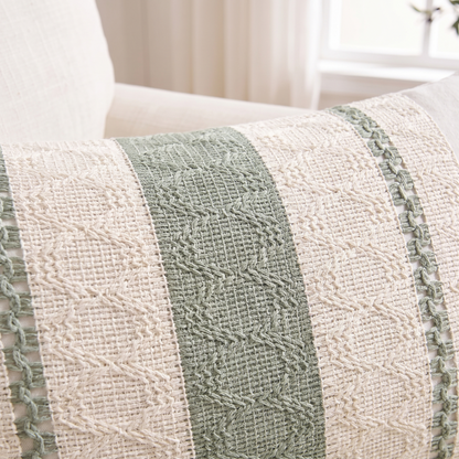 Boho Lumbar Cushion Cover – Sage Green – pattern and fabric close-up