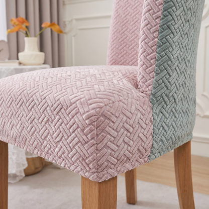 Velvet Jacquard Stretch Dining Chair Cover – tucked edge detail