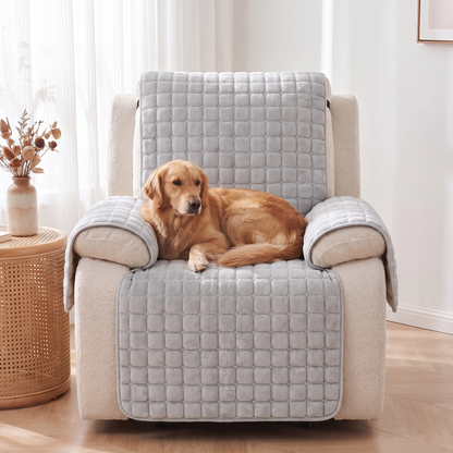 Grid Quilted Recliner Cover – with a dog on the sofa