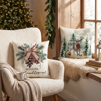 Classic Christmas Cushion Covers – Set of 4 – styled on an armchair