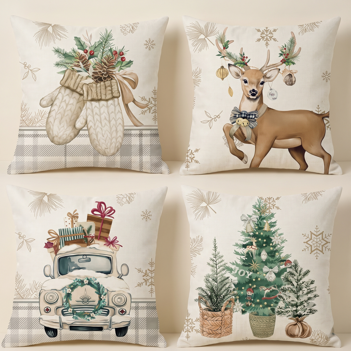 Nordic Reindeer Christmas Cushion Covers – Set of 4 – all designs side by side