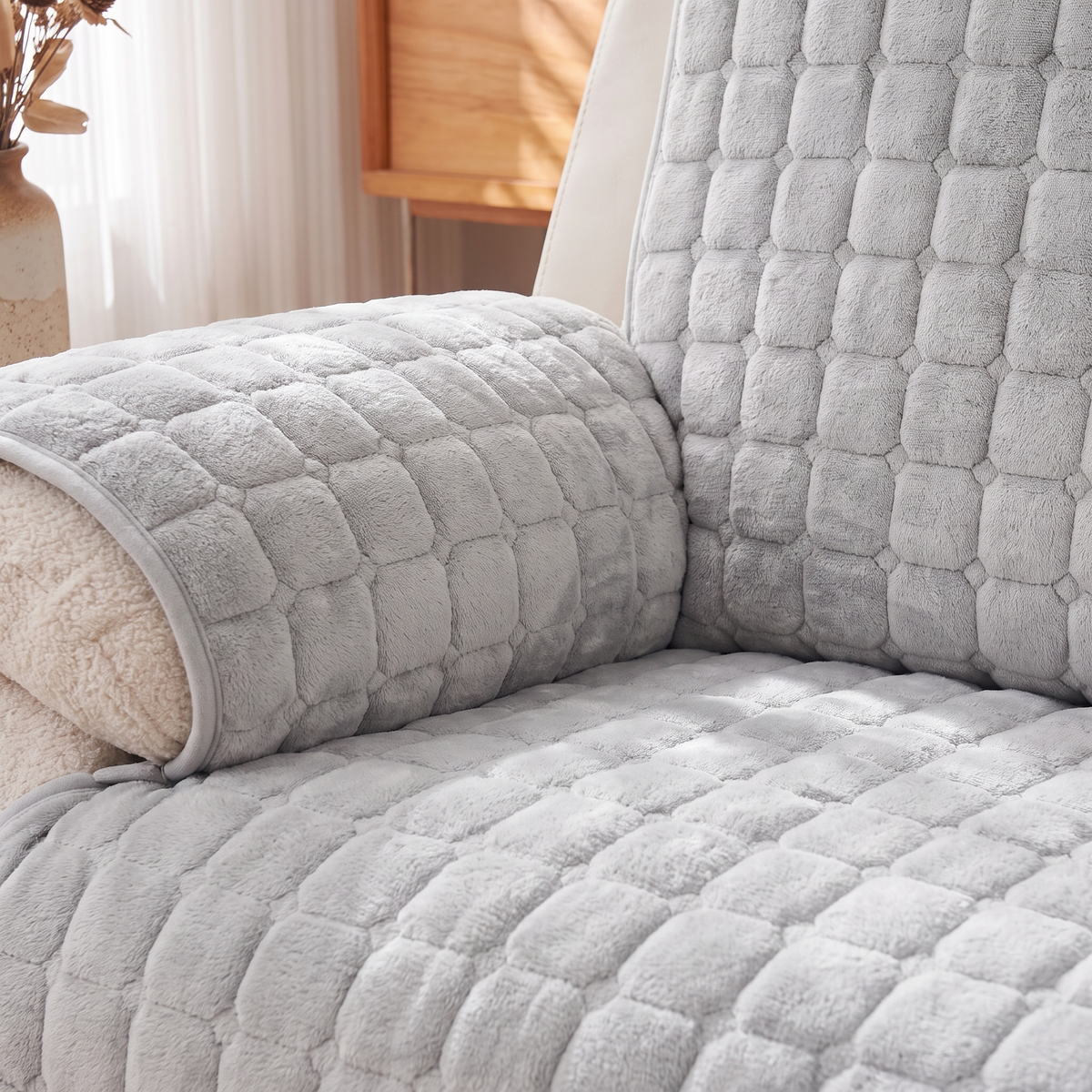 Grid Quilted Recliner Cover – tucked edge detail