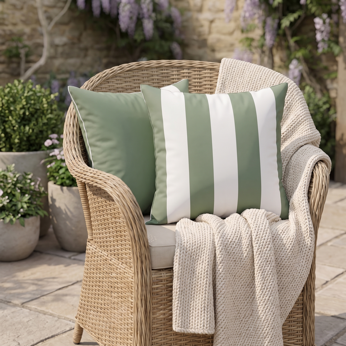 Weather-Resistant Outdoor Cushion Cover – Patio Print – styled on an armchair