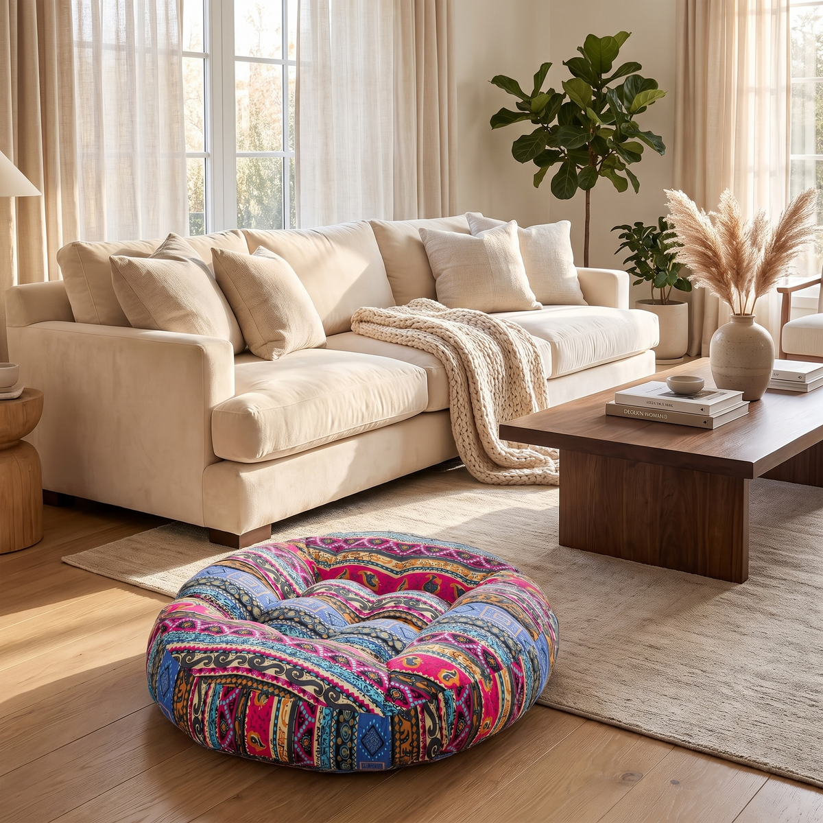 Round Memory Foam Floor Cushion – styled in a second room
