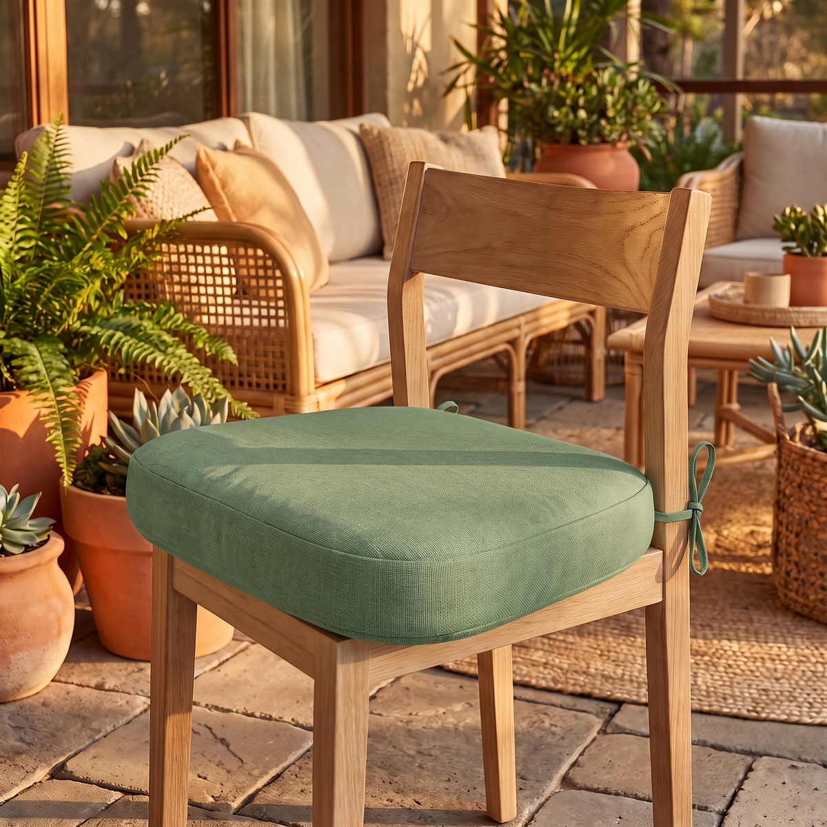 Memory Foam Dining Chair Pad with Ties – three-quarter angle