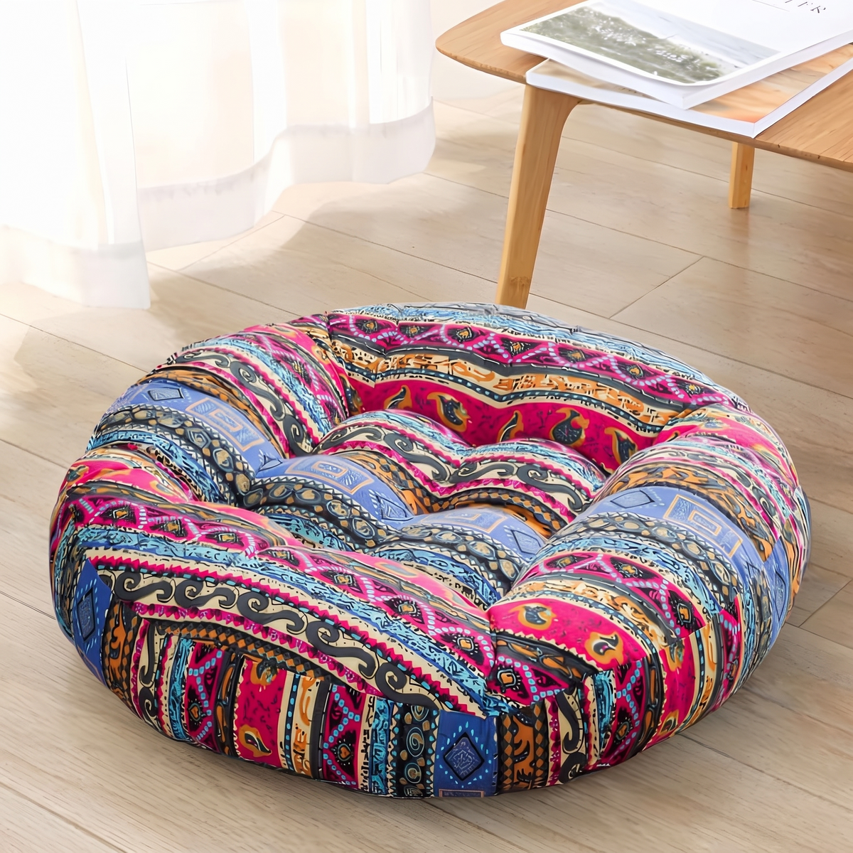 Round Memory Foam Floor Cushion – three-quarter angle