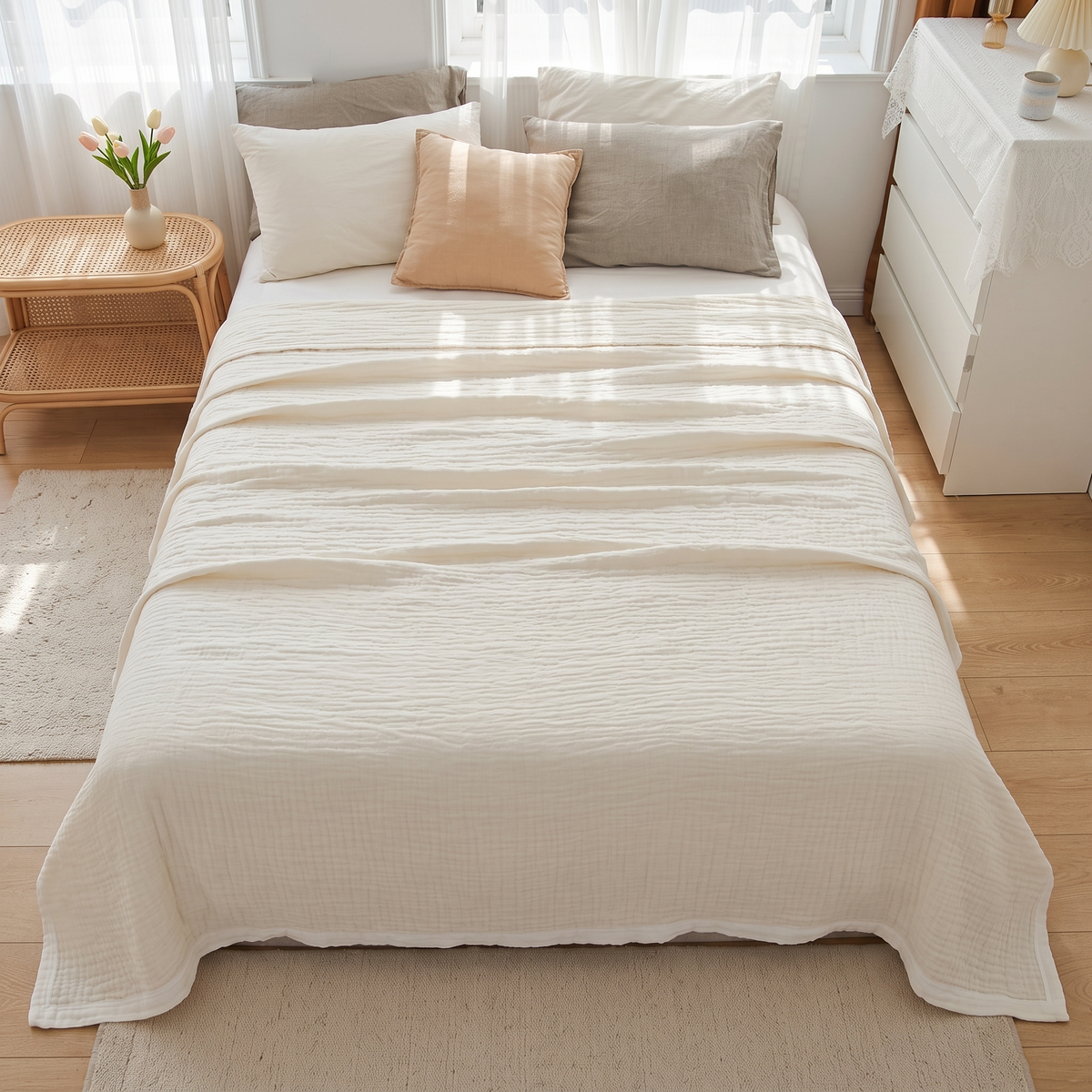 Muslin Cotton Multi-Layer Throw Blanket – full size laid flat