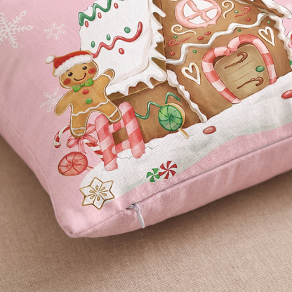 Pink Gingerbread Christmas Cushion Covers – Set of 4 – print close-up