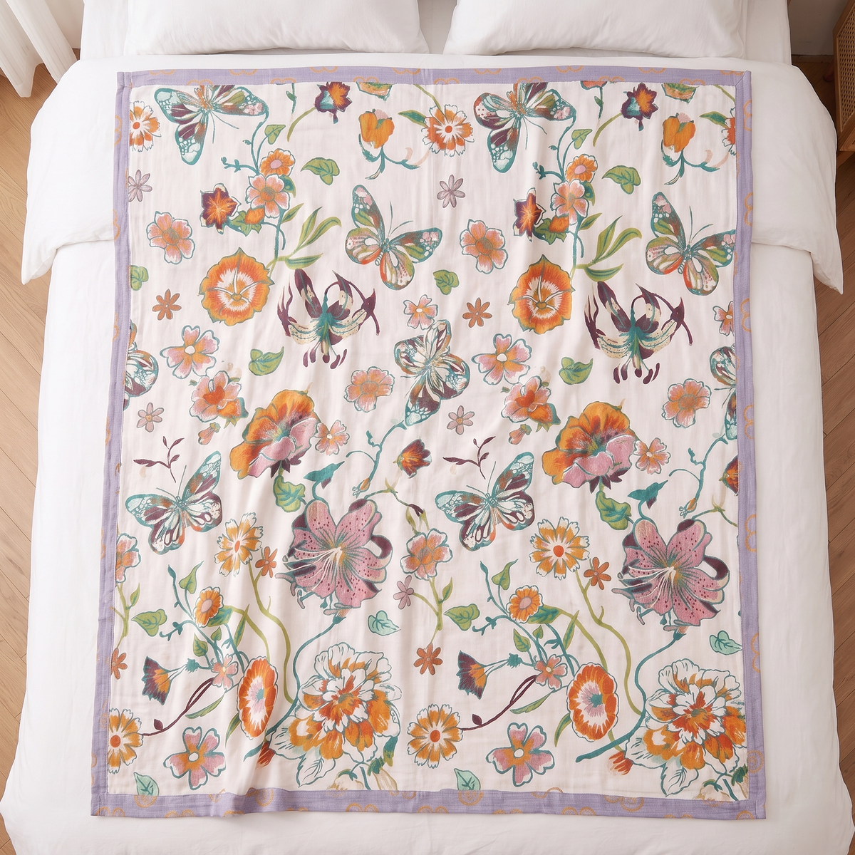 Wildflower Botanical Cotton Throw Blanket – full size laid flat