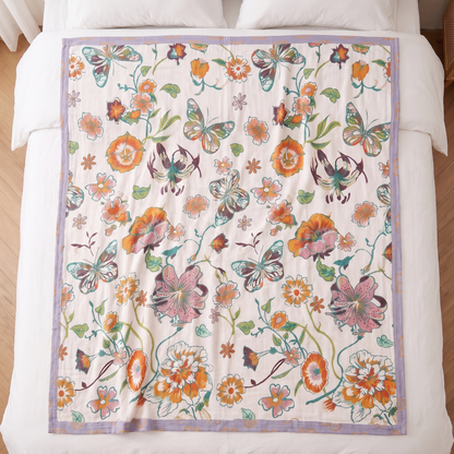Wildflower Botanical Cotton Throw Blanket – full size laid flat