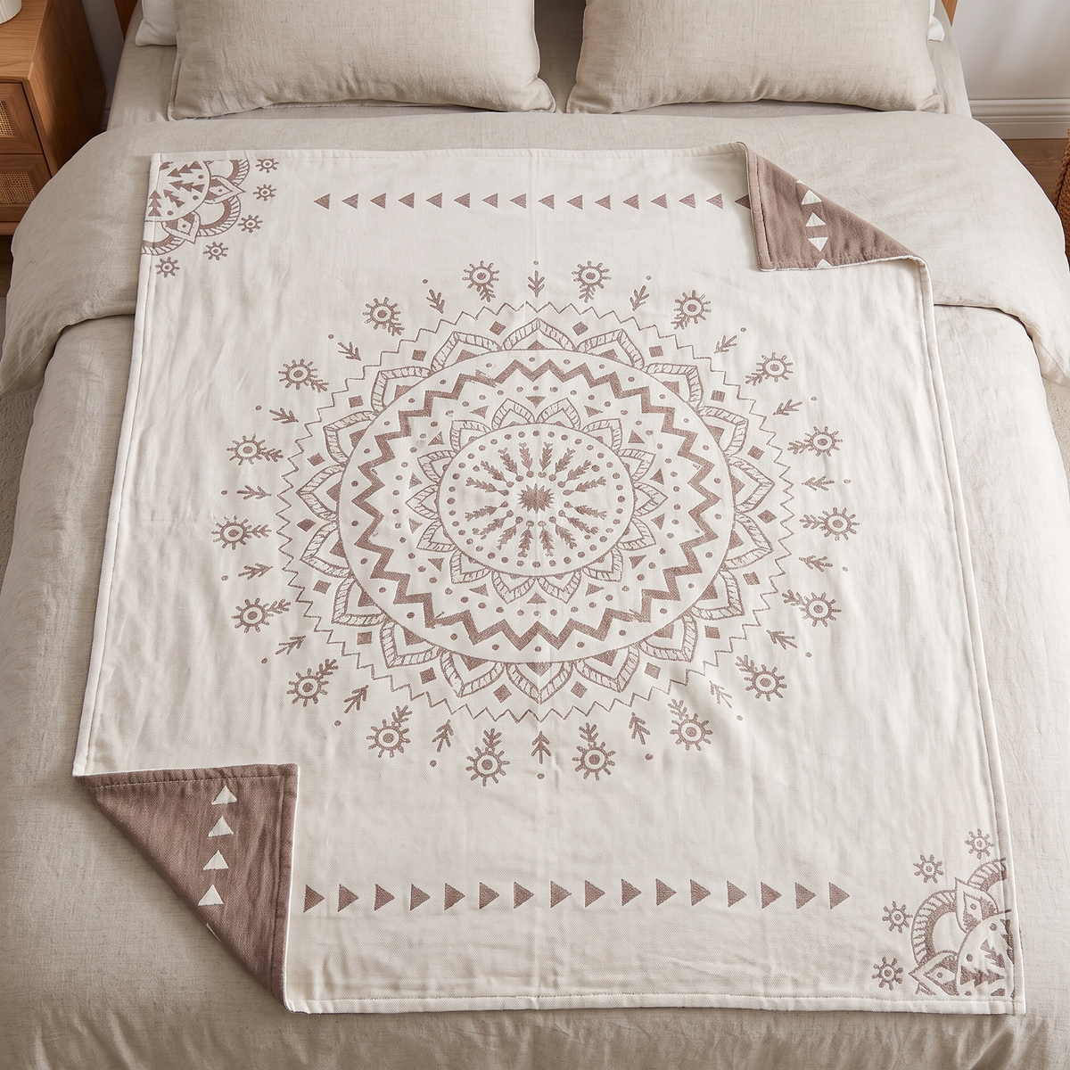 Mandala Reversible Cotton Throw Blanket – full size laid flat