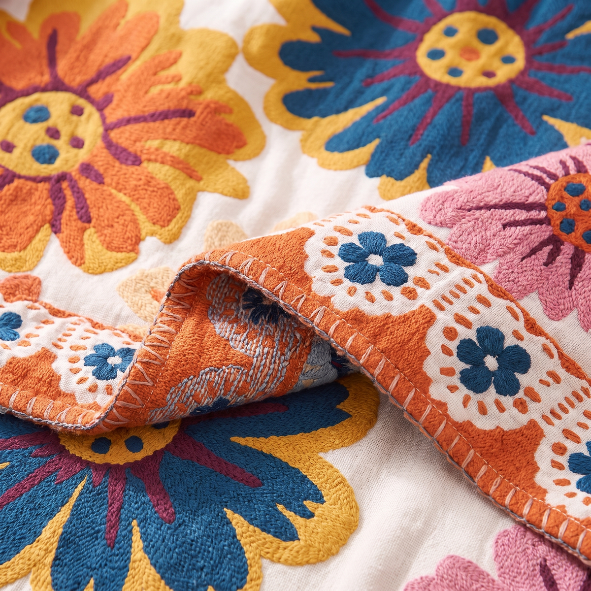 Bright Flower Cotton Throw Blanket – weave close-up