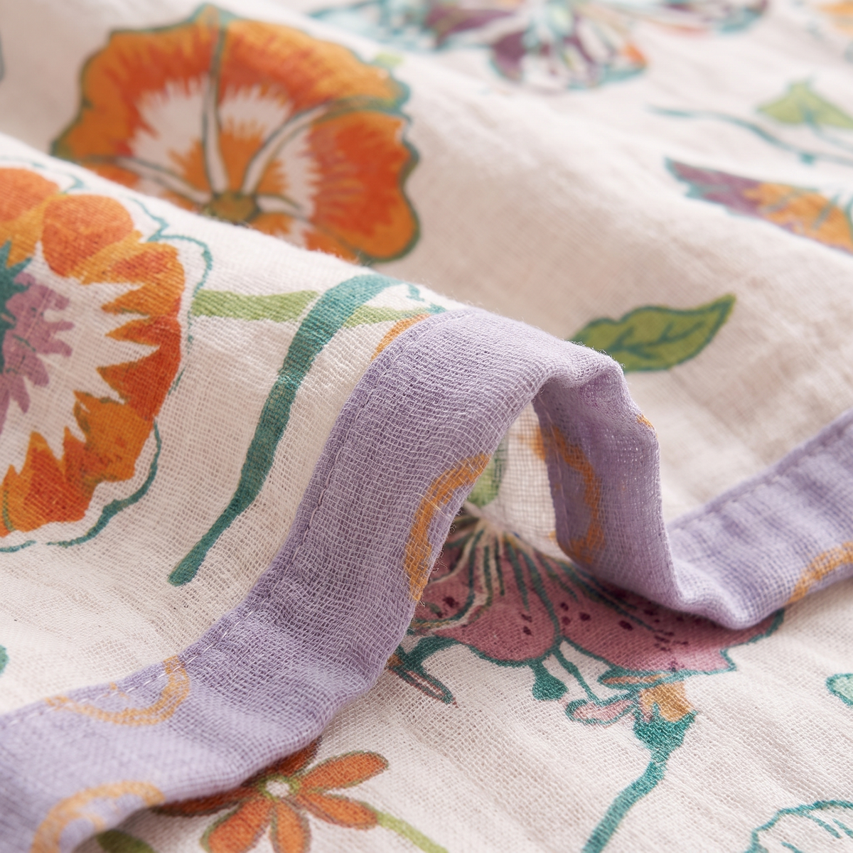 Wildflower Botanical Cotton Throw Blanket – weave close-up