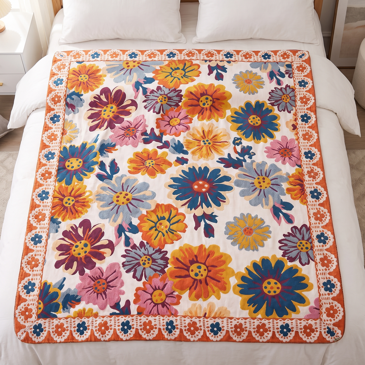 Bright Flower Cotton Throw Blanket – full size laid flat